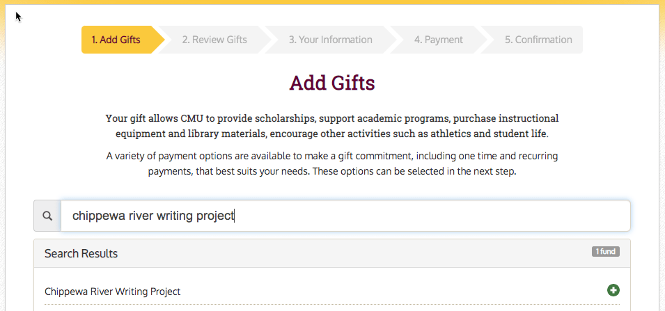 CMU Online Giving Portal Screenshot